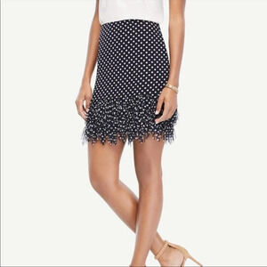 Ann Taylor Navy Blue Polka Dot Fringe Skirt Size 6